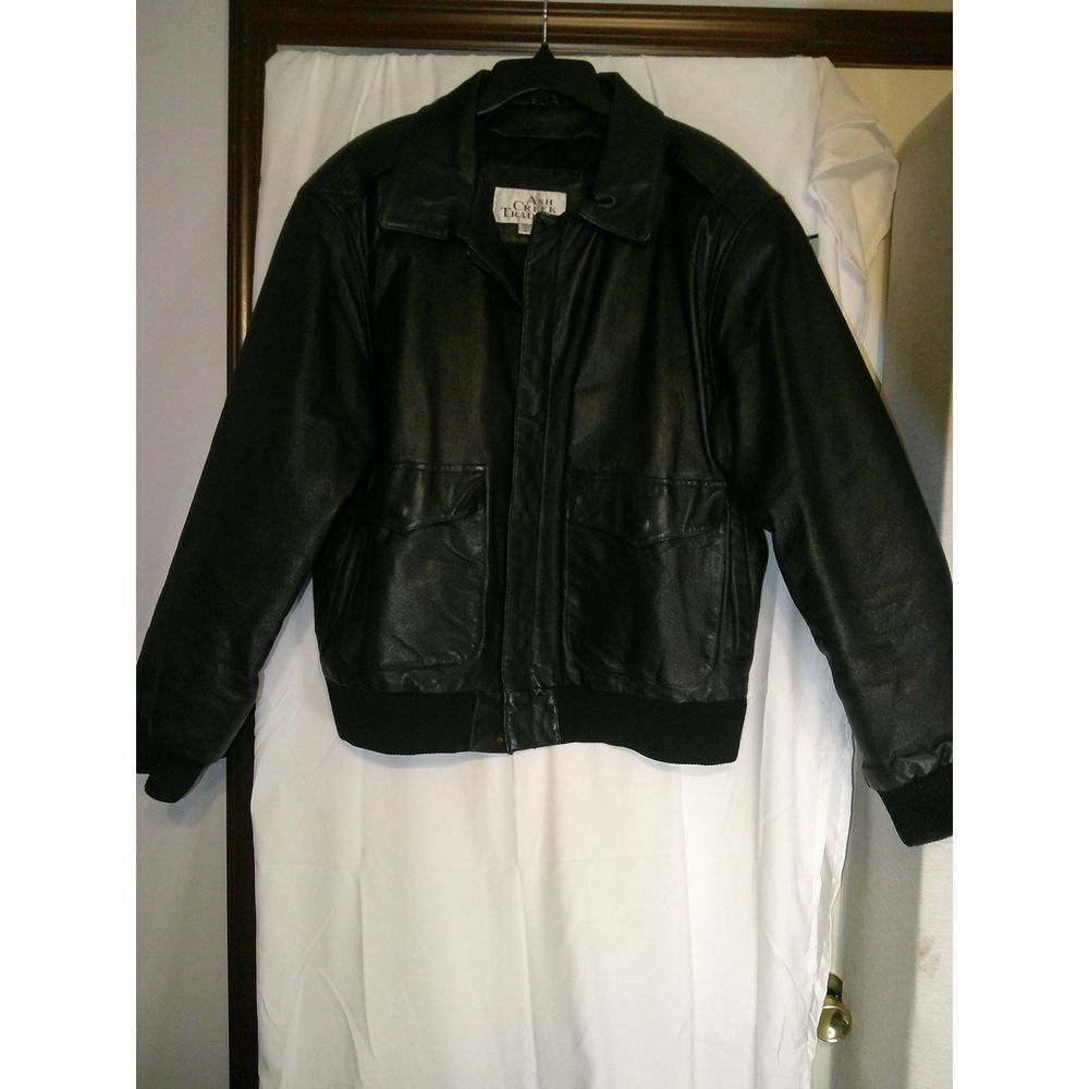 Vintage Ash Creek Trading Black Leather Bomber Jacket Classic Zip-Up OuterwearXL